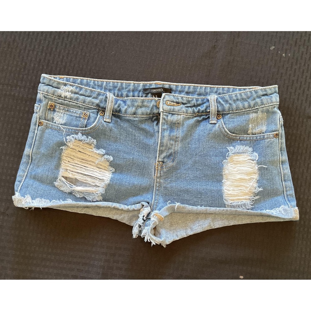 Forever 21 Shorts Womens 31 Denim Distressed Ripped Cutoff Raw Hem 5 Pocket